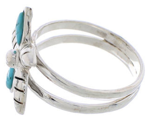 Turquoise Southwestern Silver Flower Ring Size 8-3/4 FX22205